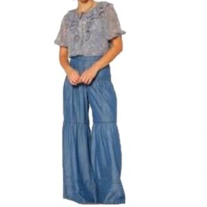 NWT Sincerely Jules Super High Rise Chambray Tiered Wide Leg Pants